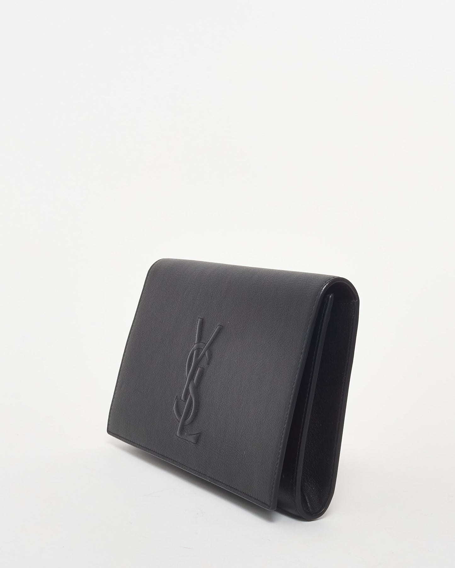 Saint Laurent Black Leather YSL Belle De Jour Clutch Bag