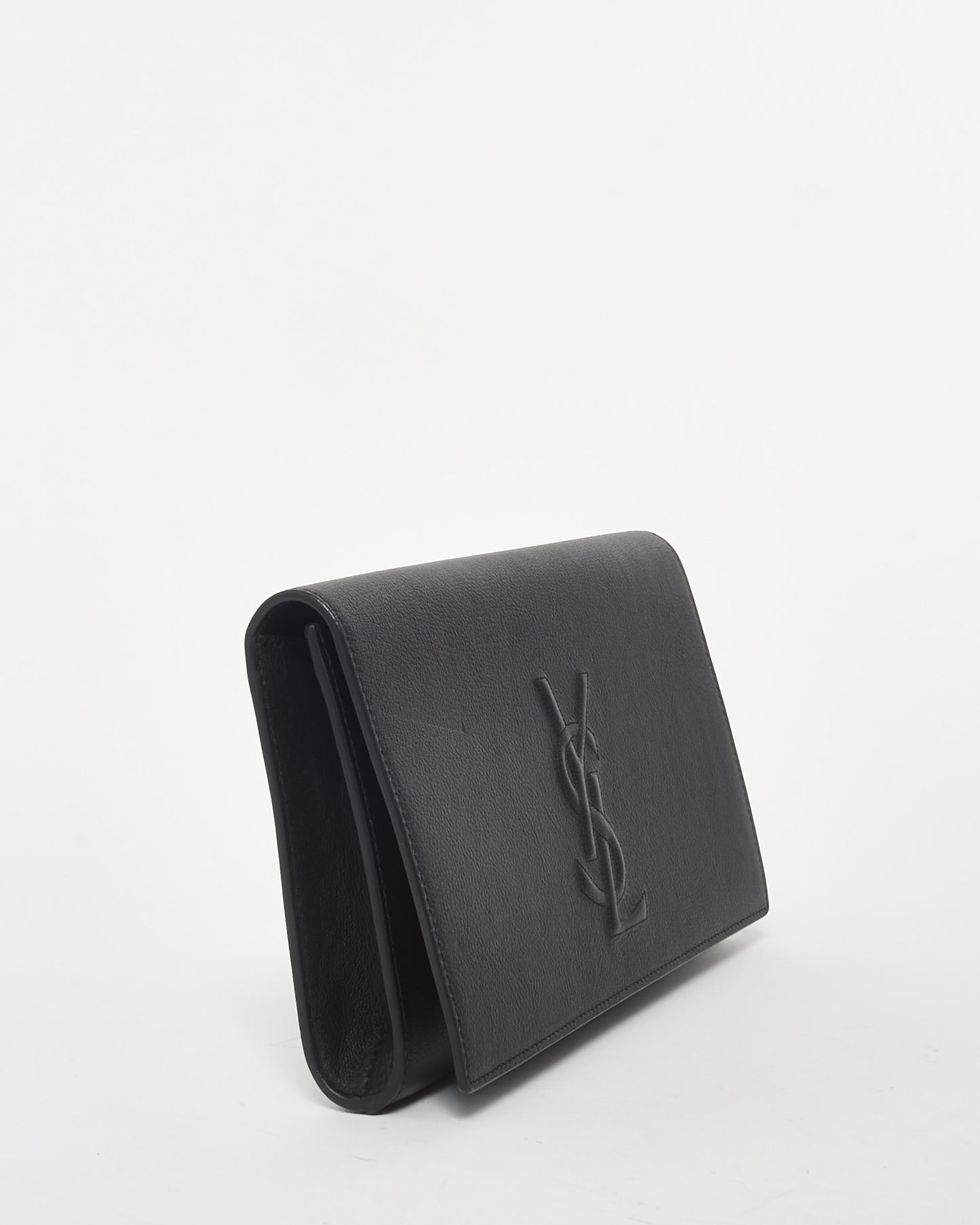 Saint Laurent Black Leather YSL Belle De Jour Clutch Bag