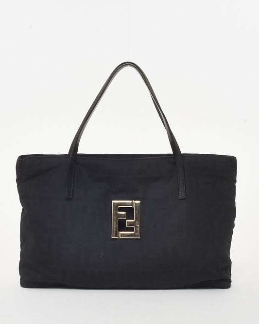 Fendi Black Zucca Nylon SHW FF Logo Tote Bag