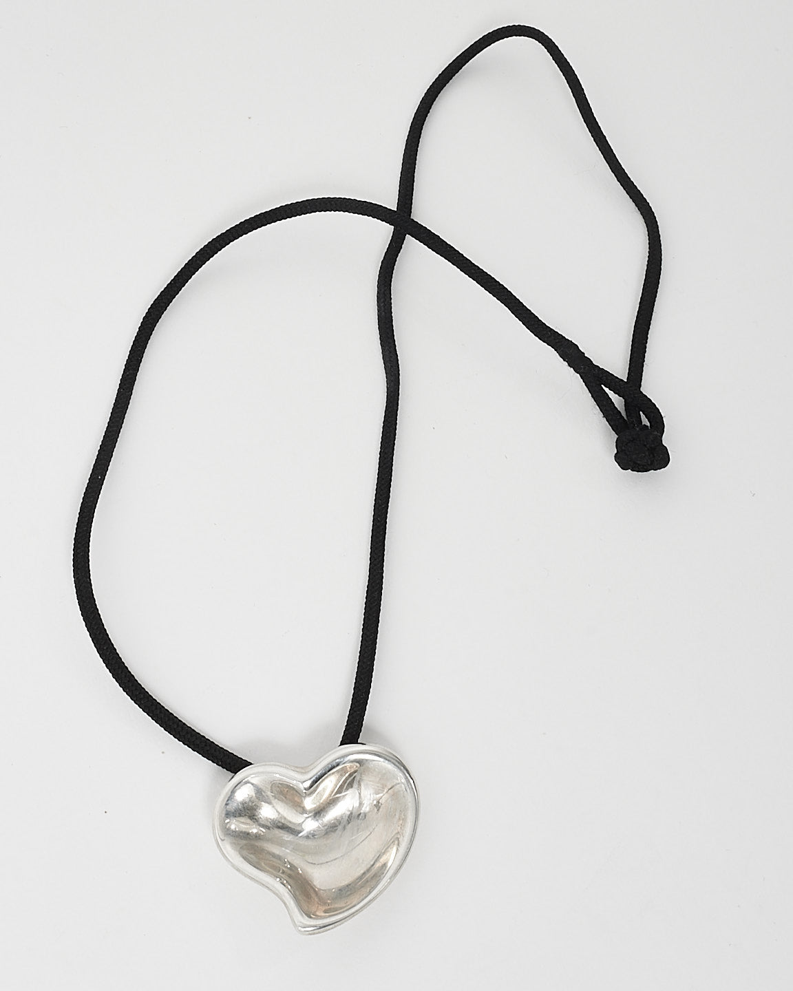 Tiffany 
Co. Elsa Peretti Silver Full Heart Black Cord Pendant Necklace