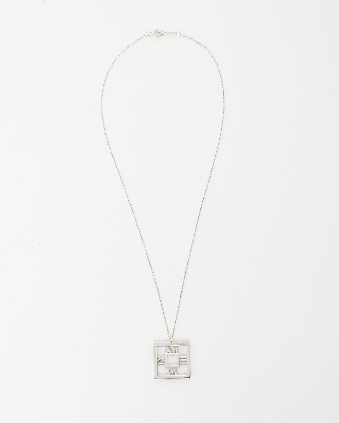 Tiffany 
Co. Silver Atlas Roman Number Pendant Necklace