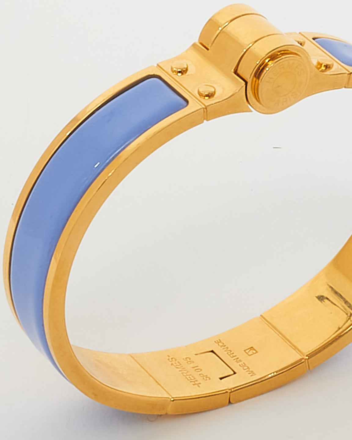 Hermès Baby Blue Enamel 
Gold Hinged Bracelet - GM