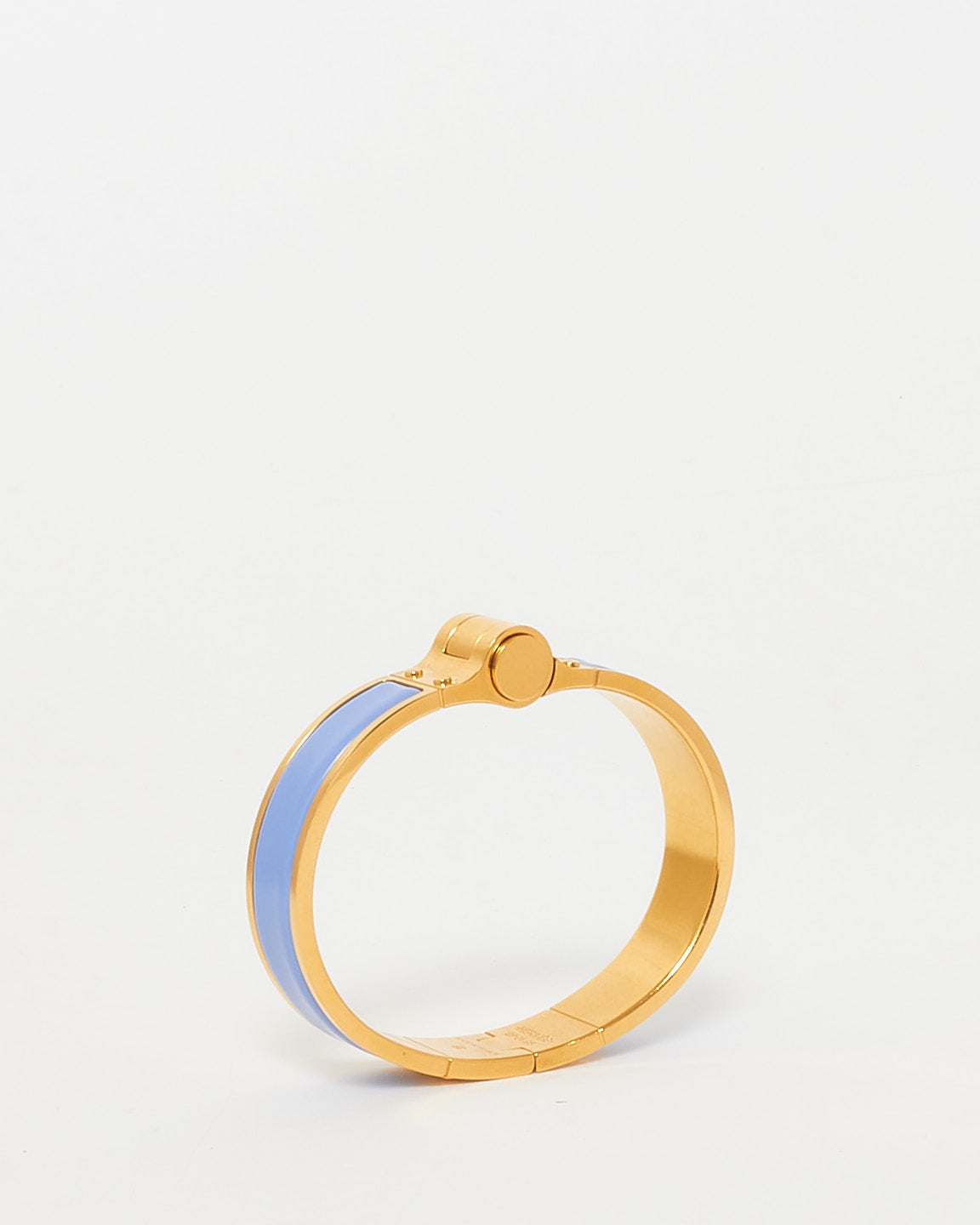 Hermès Baby Blue Enamel 
Gold Hinged Bracelet - GM