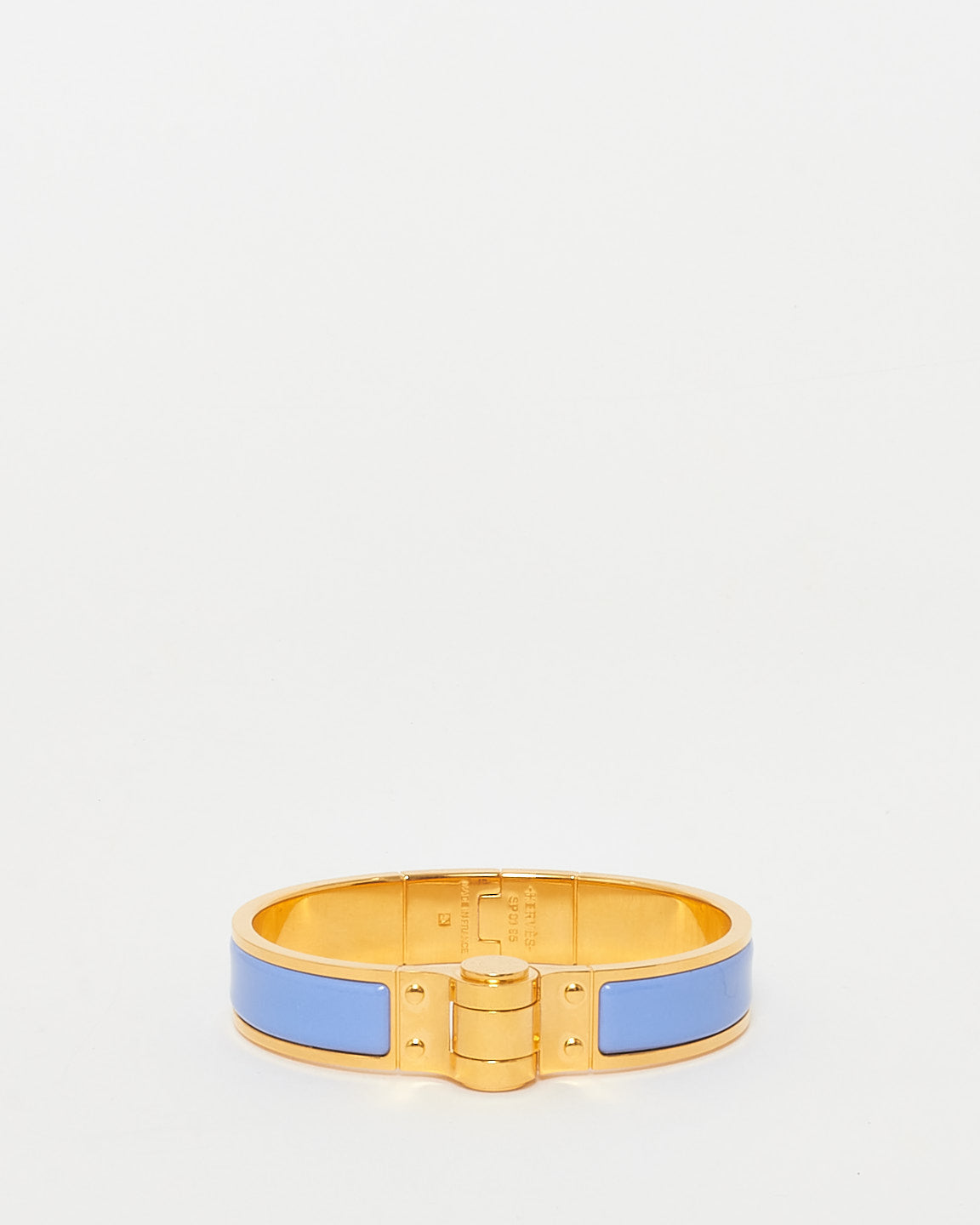 Hermès Baby Blue Enamel 
Gold Hinged Bracelet - GM