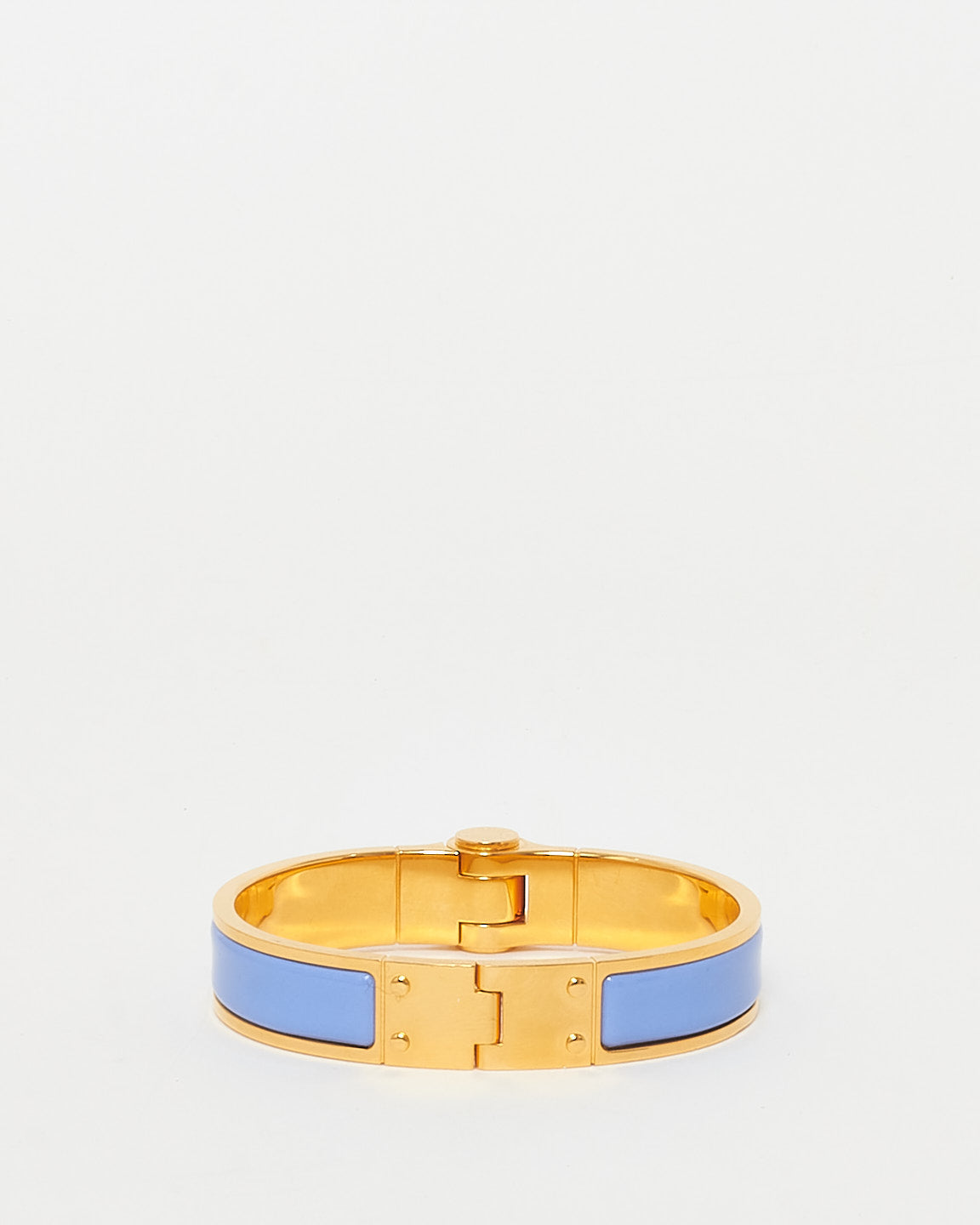 Hermès Baby Blue Enamel 
Gold Hinged Bracelet - GM