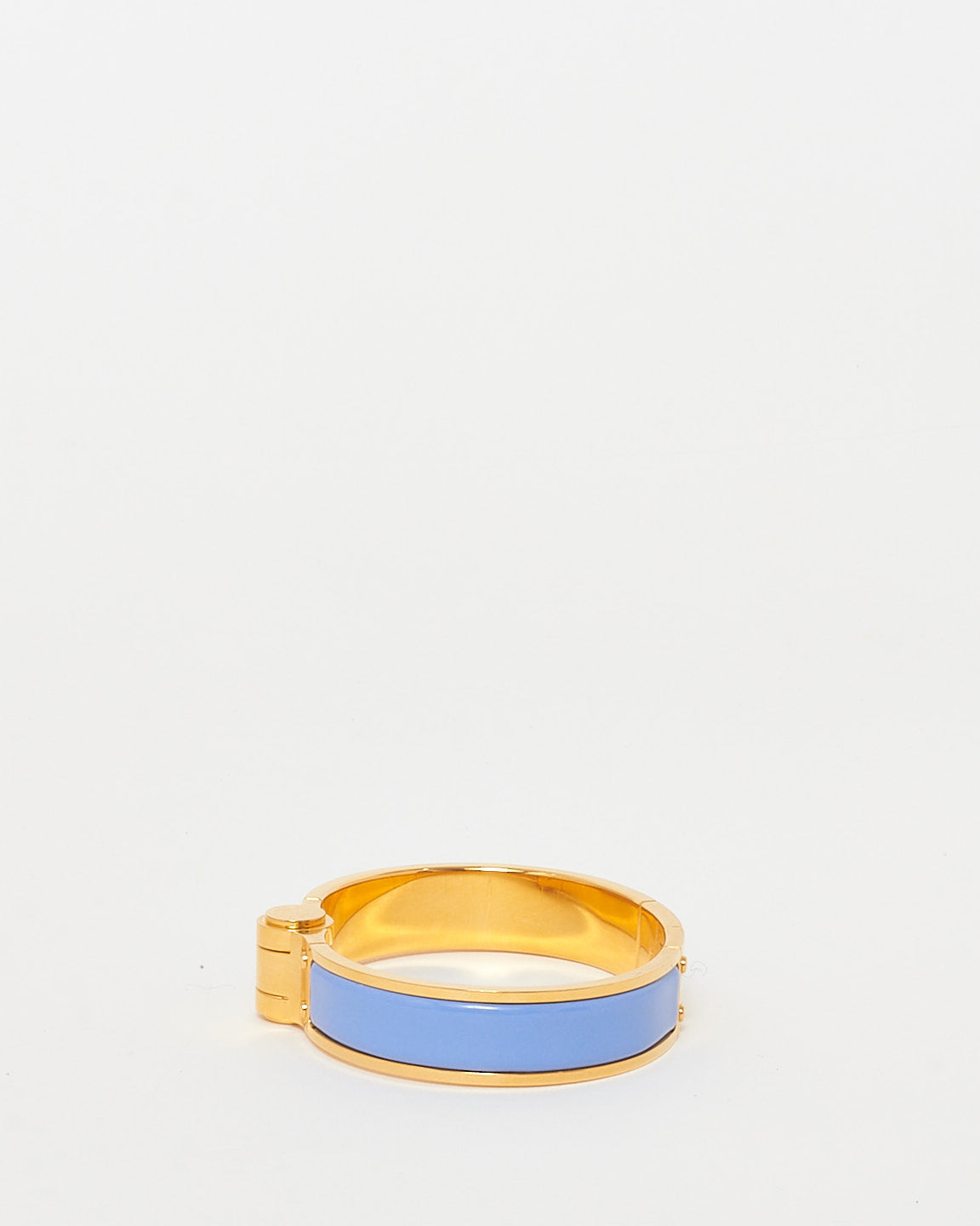 Hermès Baby Blue Enamel 
Gold Hinged Bracelet - GM