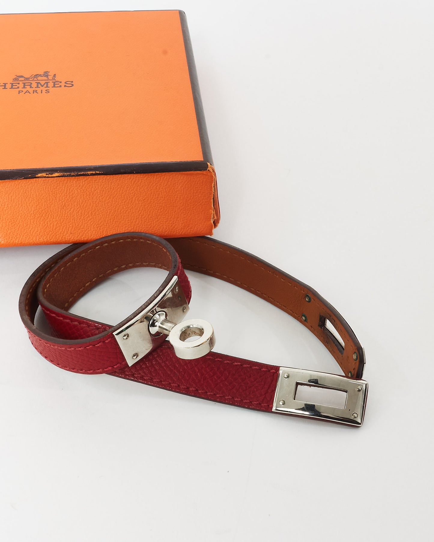 Hermès Red Leather Kelly Double Tour Bracelet - S