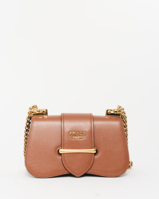 Prada Camel Leather Small Sidonie Chain Crossbody Bag