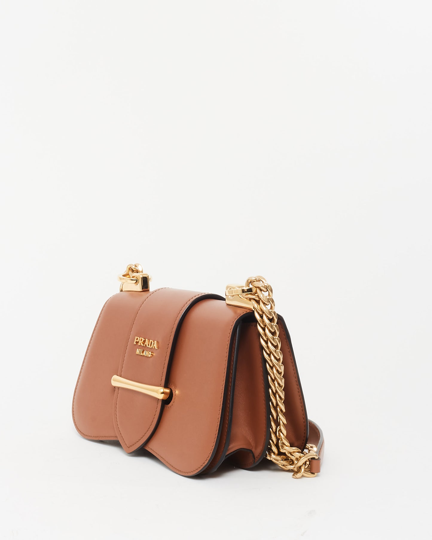 Prada Camel Leather Small Sidonie Chain Crossbody Bag