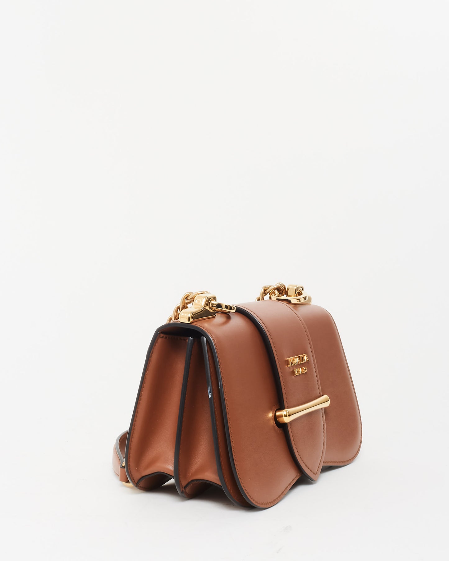 Prada Camel Leather Small Sidonie Chain Crossbody Bag