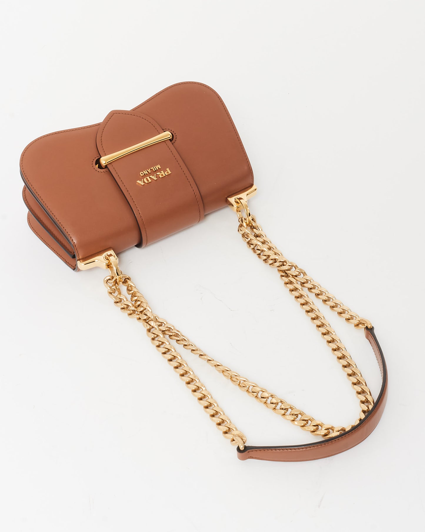 Prada Camel Leather Small Sidonie Chain Crossbody Bag