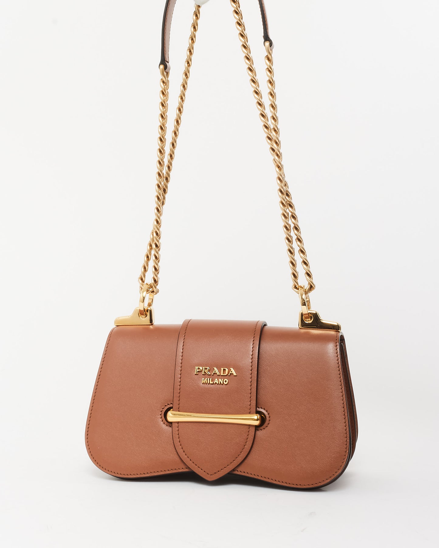 Prada Camel Leather Small Sidonie Chain Crossbody Bag