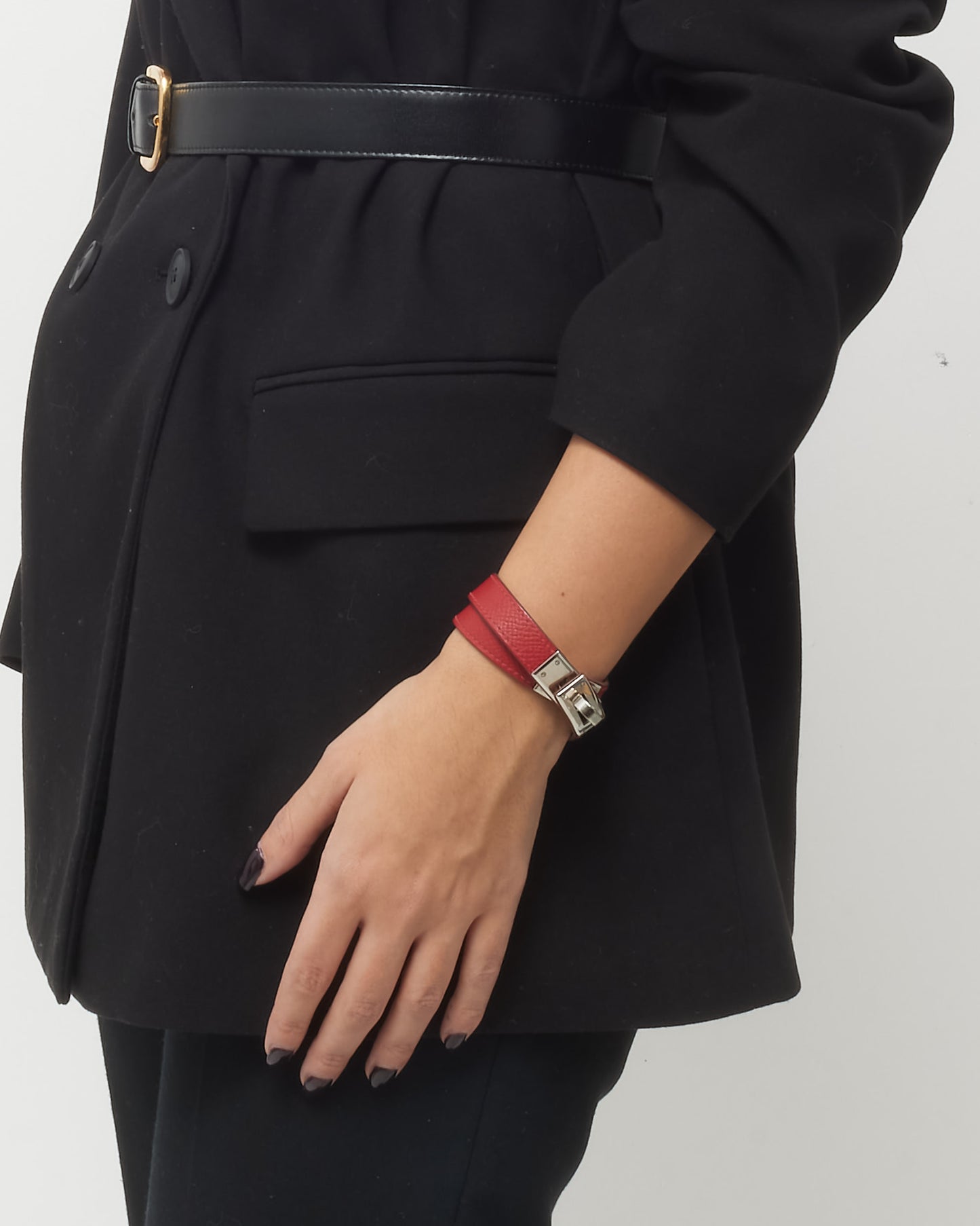 Hermès Red Leather Kelly Double Tour Bracelet - S