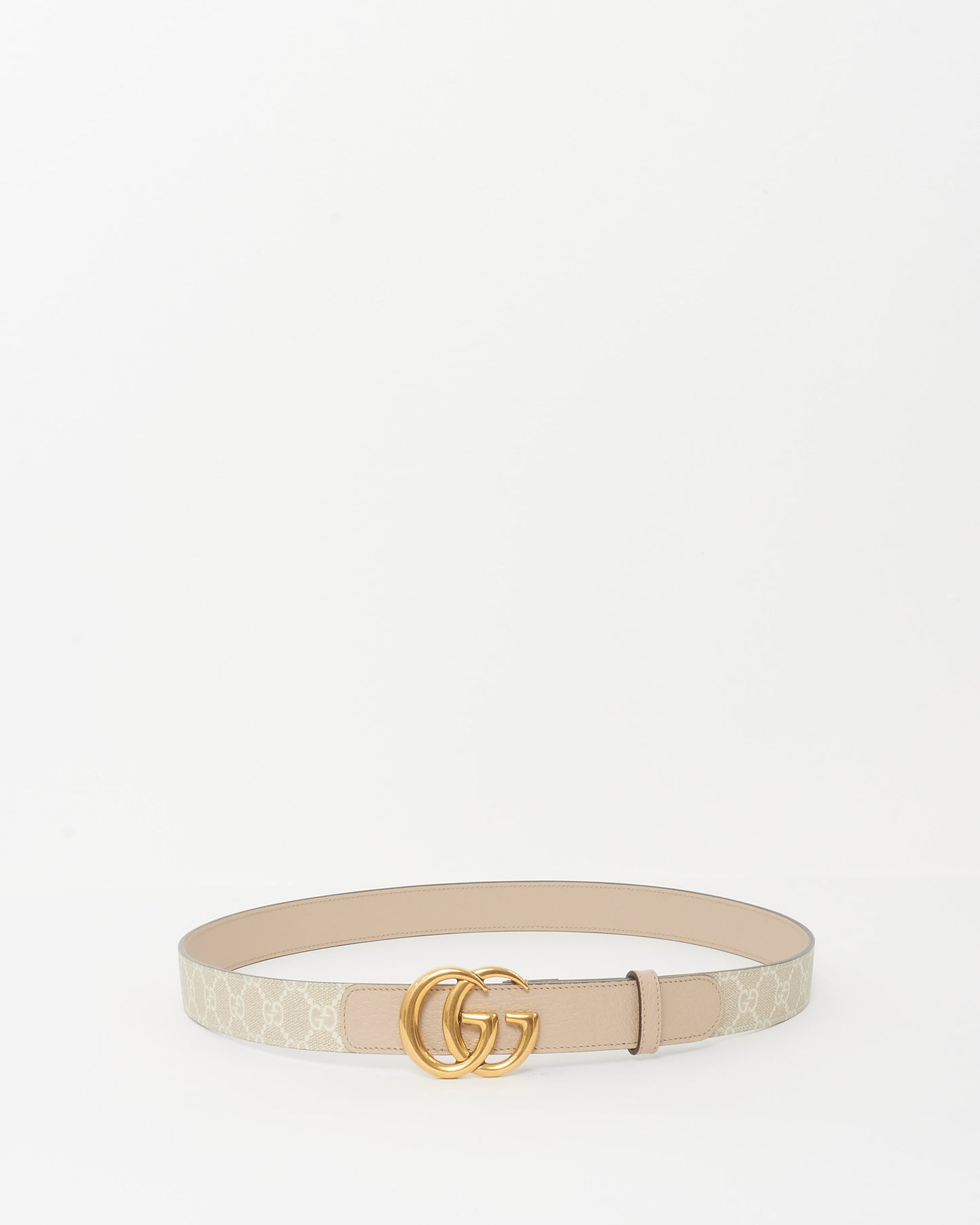 Gucci Cream 
Beige GG Supreme Coated Canvas Thin Marmont Belt-100/40