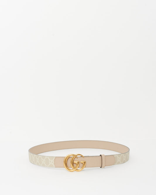 Gucci Cream 
Beige GG Supreme Coated Canvas Thin Marmont Belt-100/40