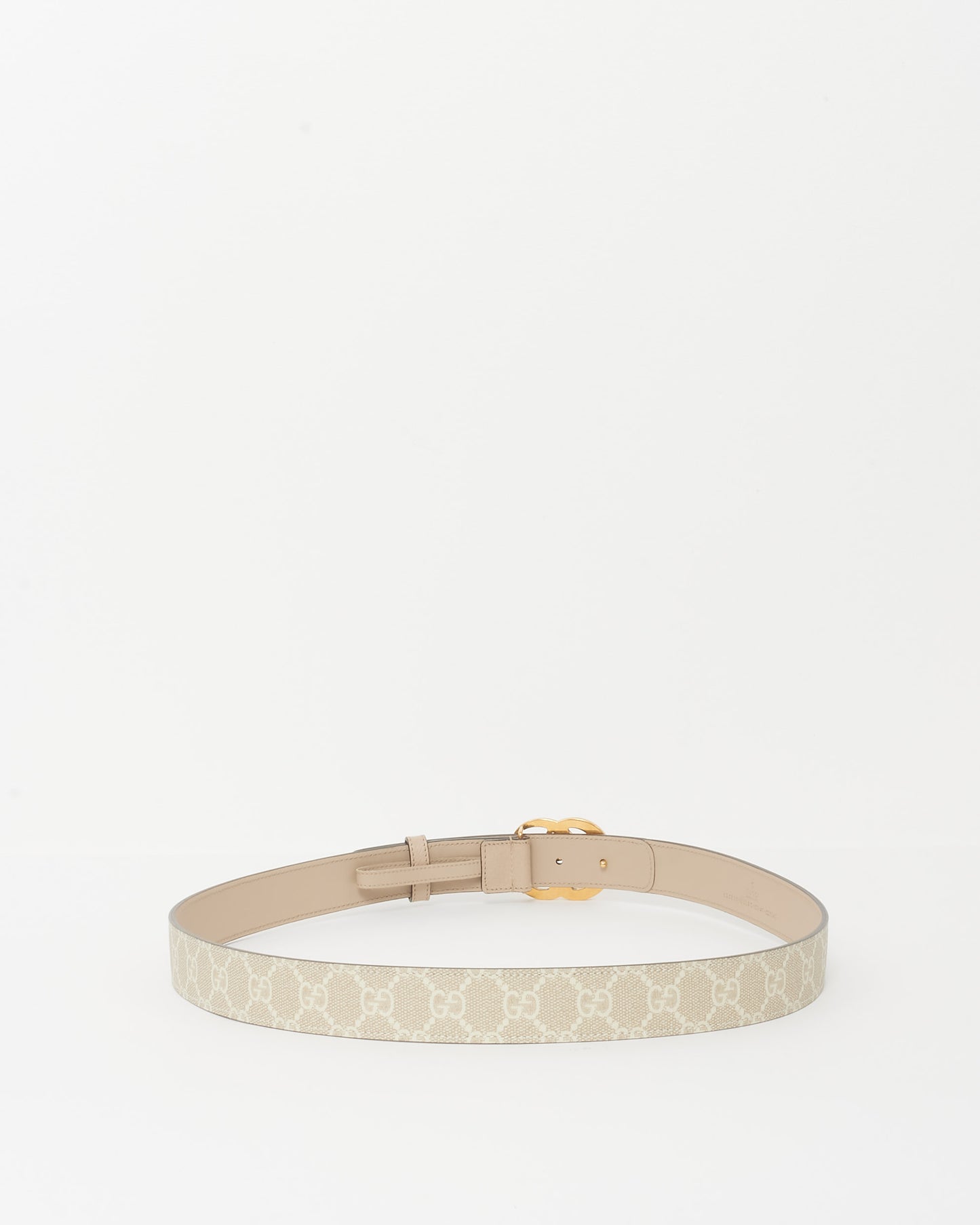 Gucci Cream 
Beige GG Supreme Coated Canvas Thin Marmont Belt-100/40