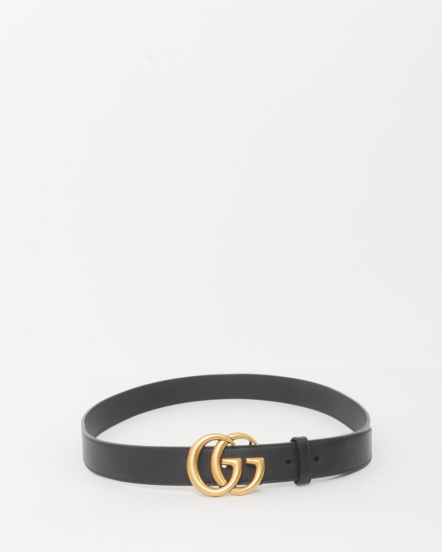 Gucci Black Leather GG Marmont Thin Belt - 95/38