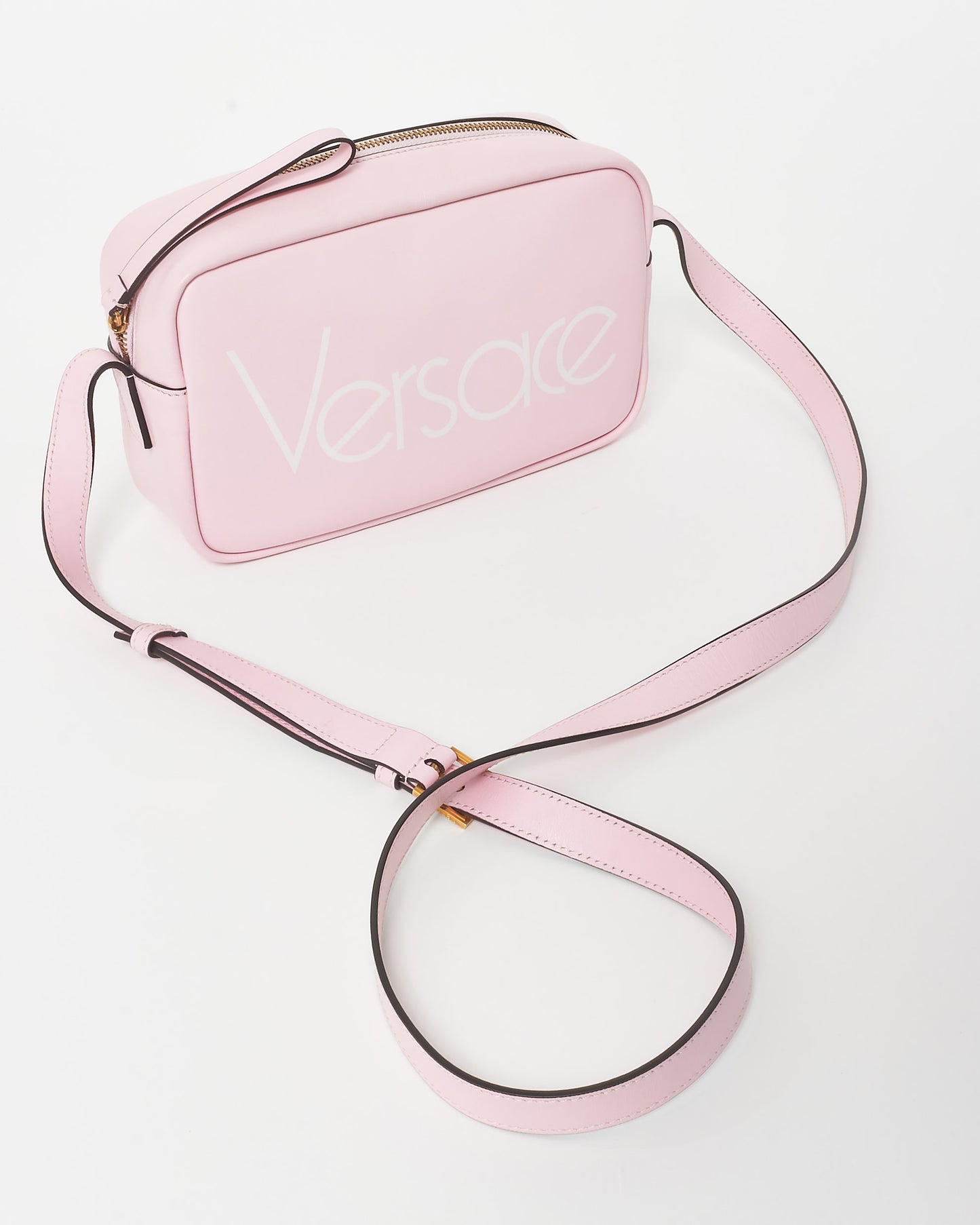 Versace Pink Leather Logo Camera Crossbody Bag