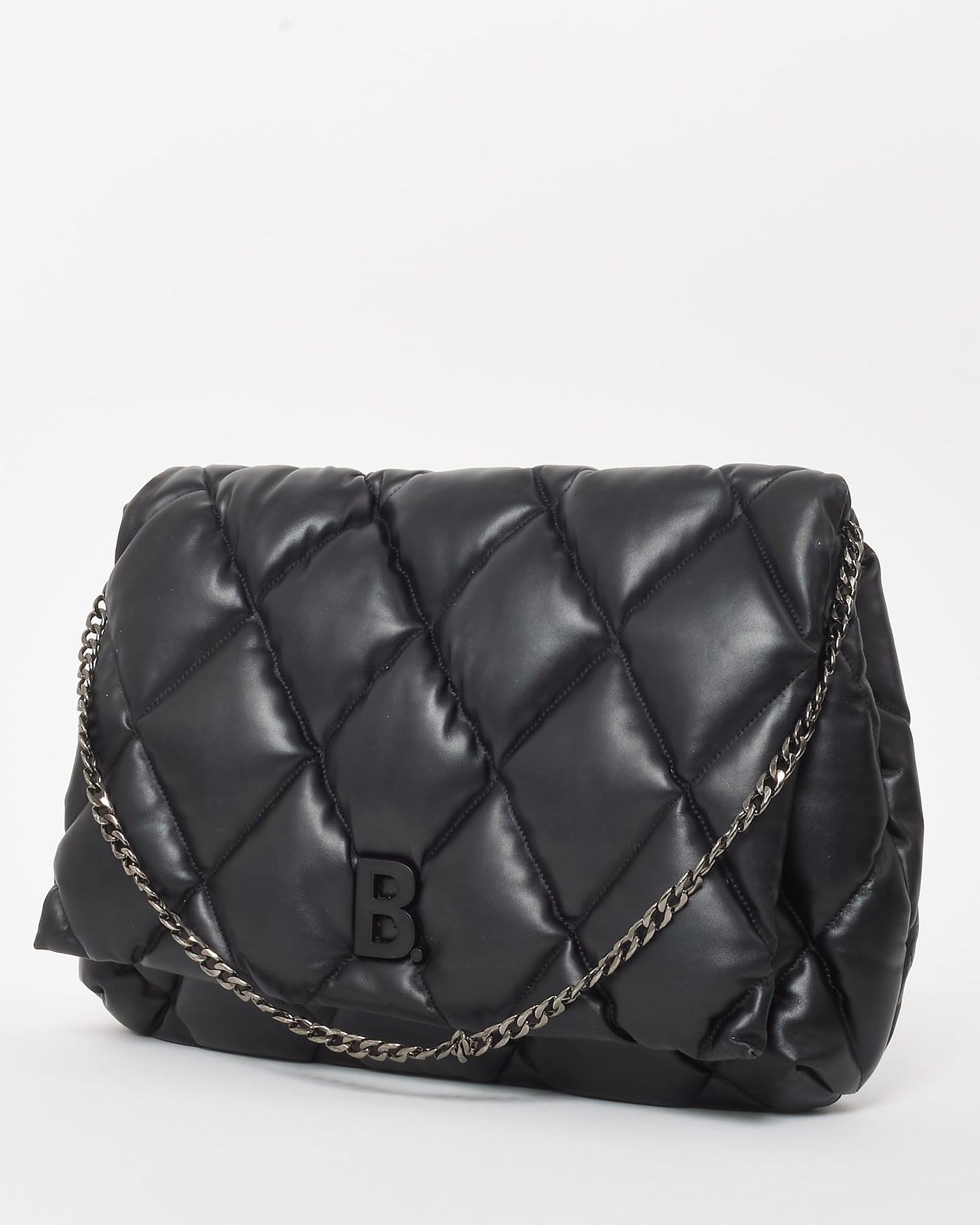 Balenciaga Black Leather Touch Puffy Cutch Bag with Chain Strap