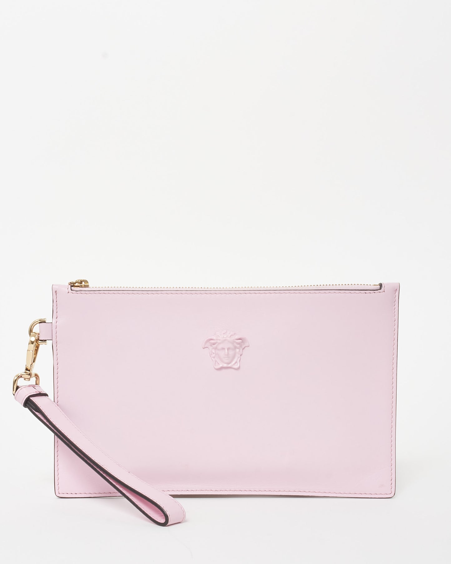 Versace Pink Vitello Leather Medusa Head Wristlet Pochette