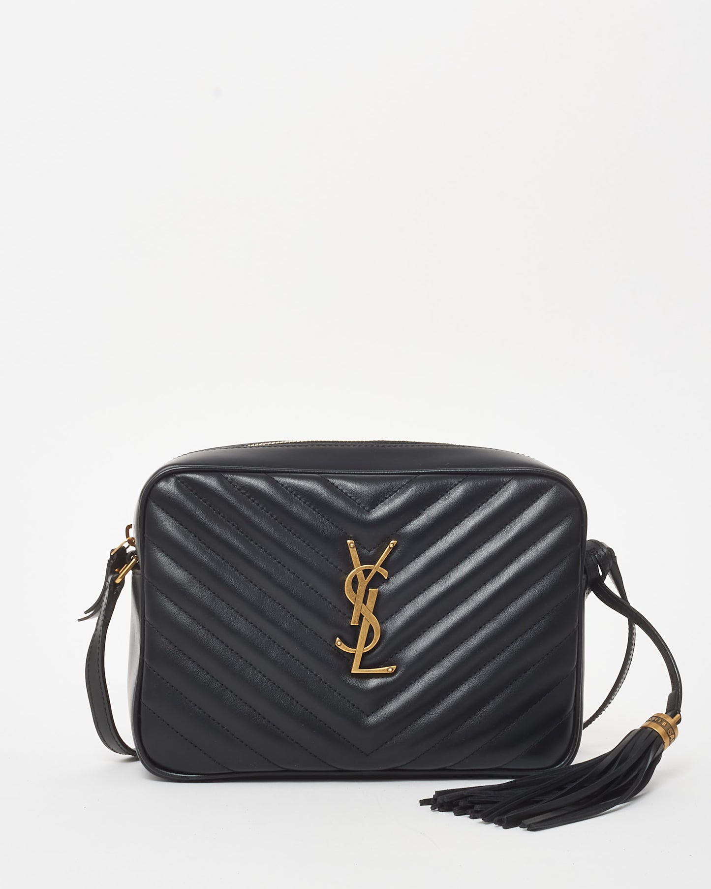 Saint Laurent Black Chevron Leather Lou Camera Bag GHW