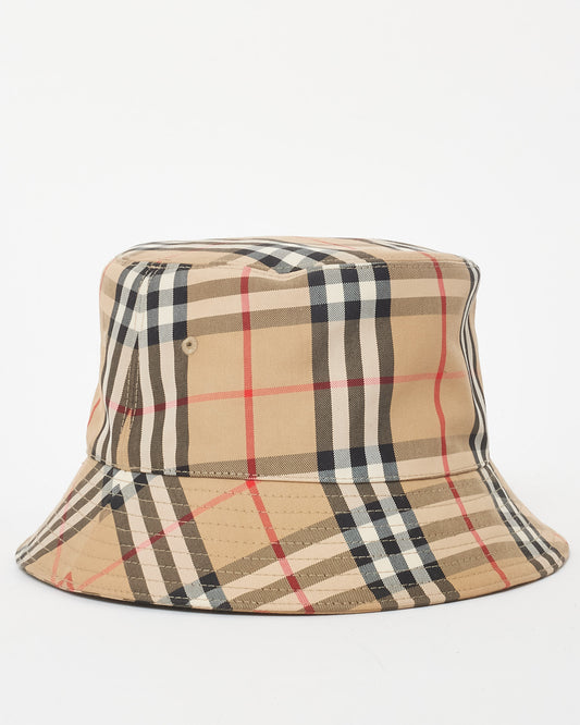 Burberry Light Beige Check Bucket Hat - XL