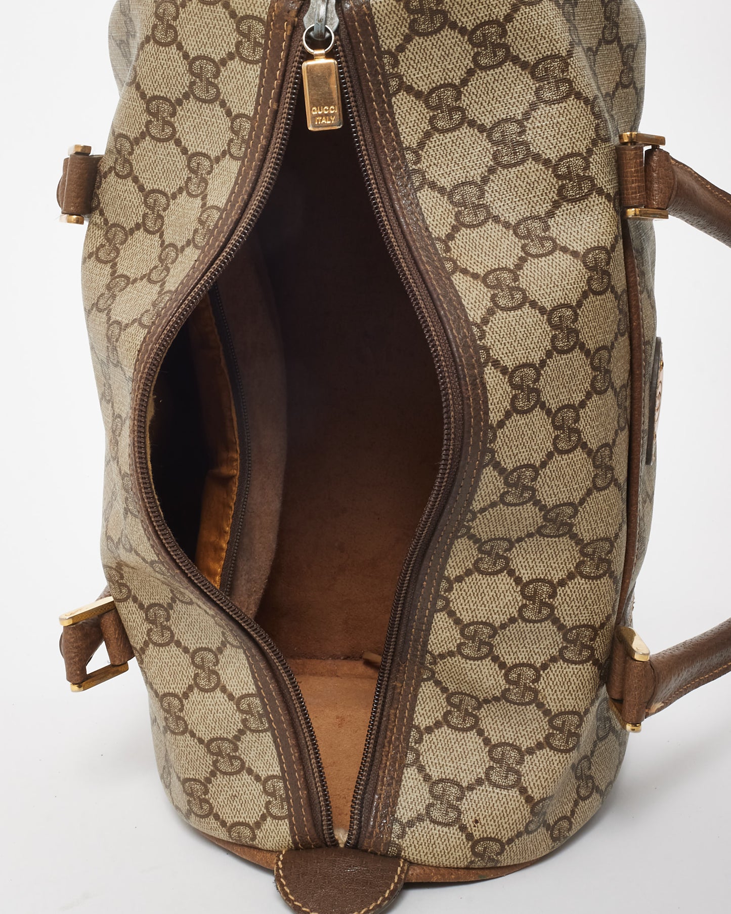 Gucci Vintage Beige and Brown Monogram Coated Canvas Boston Bag