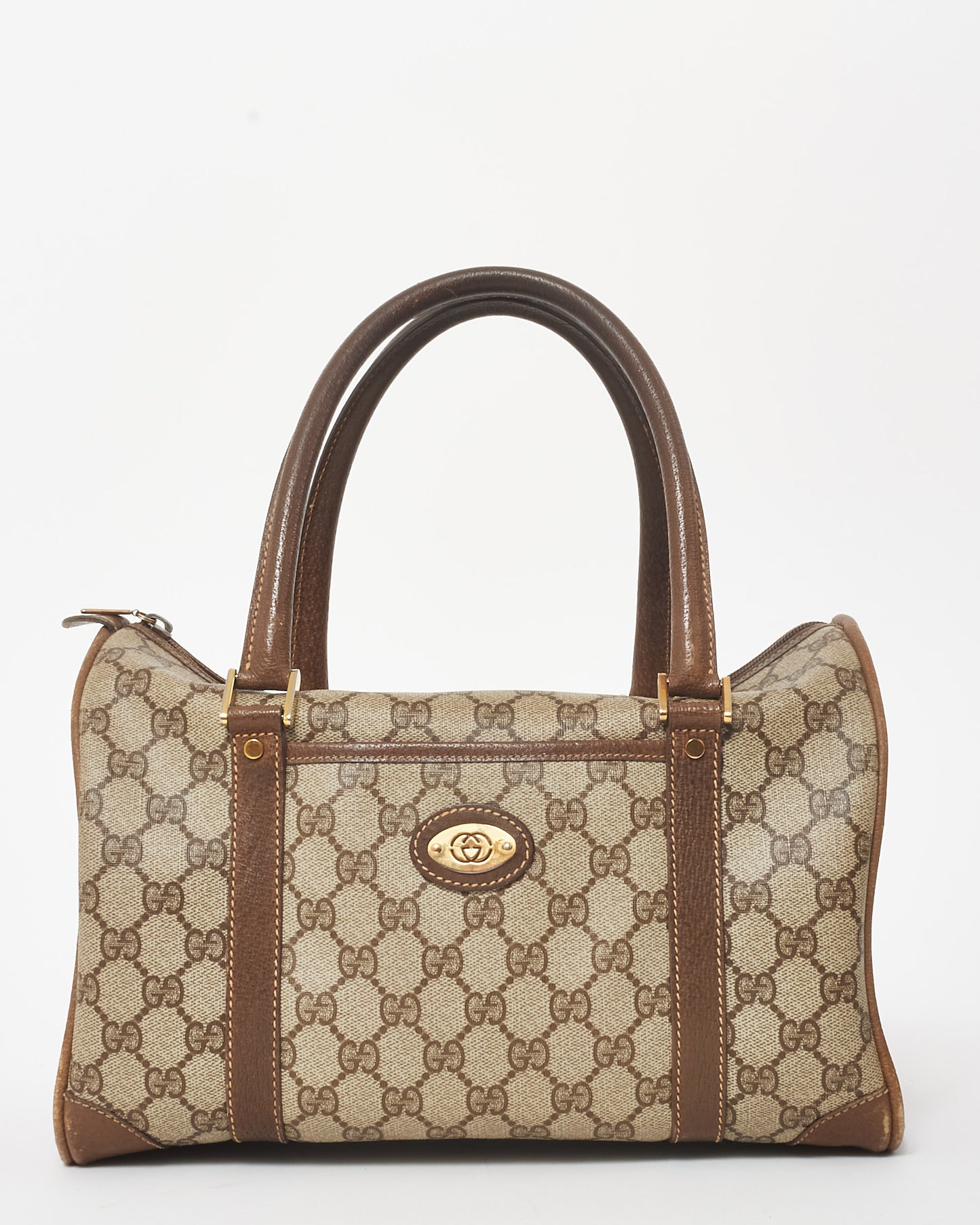 Gucci Vintage Beige and Brown Monogram Coated Canvas Boston Bag