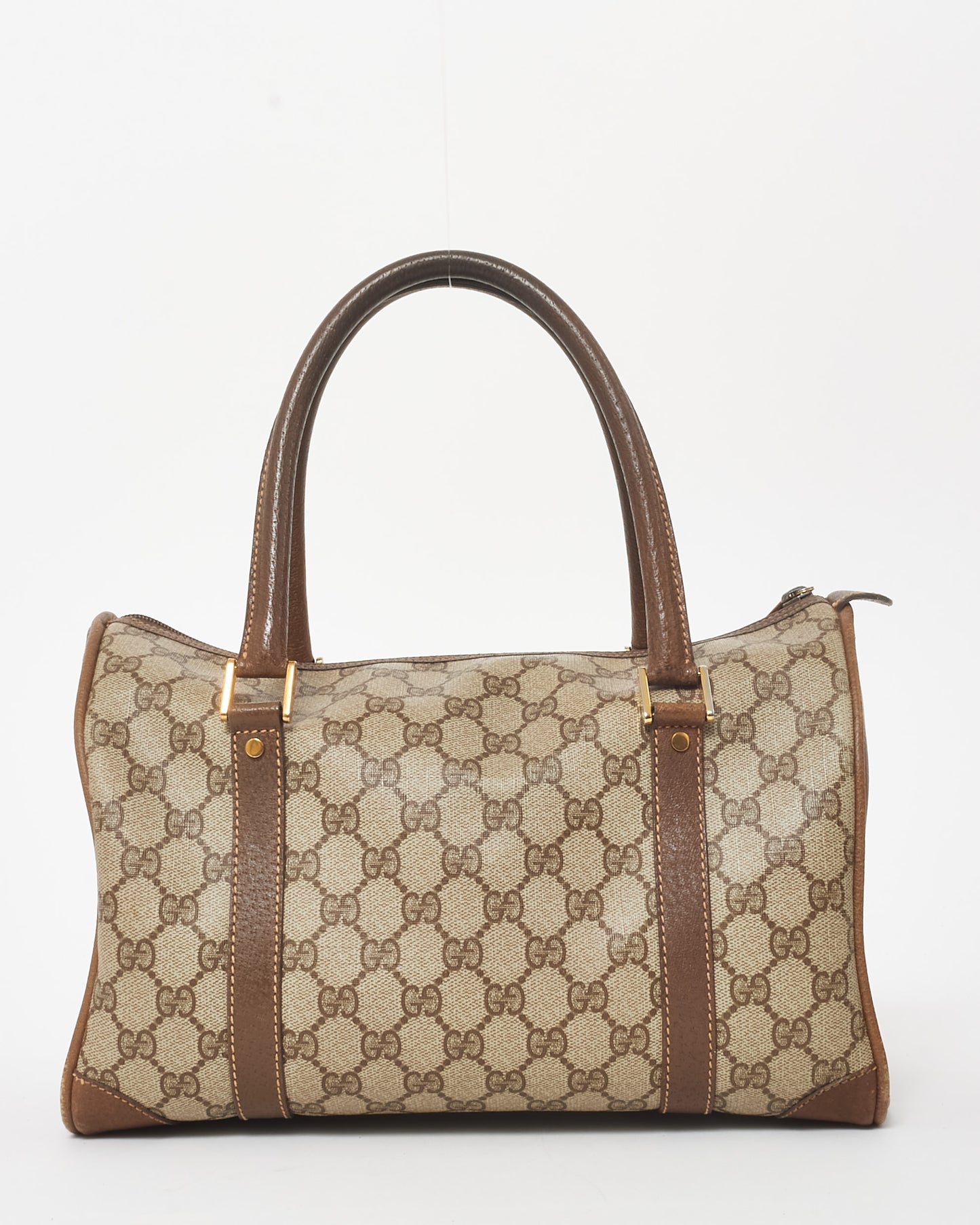 Gucci Vintage Beige and Brown Monogram Coated Canvas Boston Bag