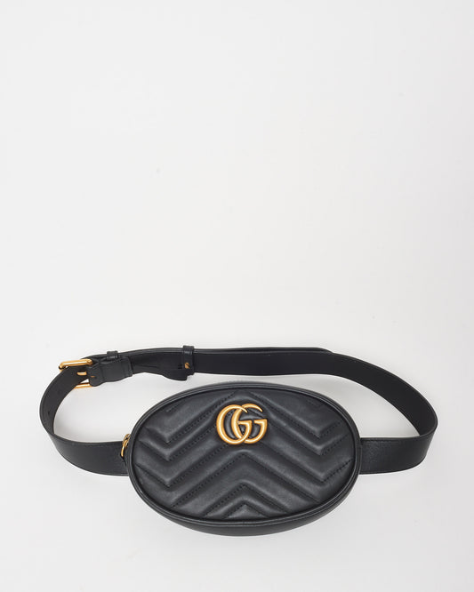 Gucci Black Chevron Leather GG Marmont Belt Bag - 85/34