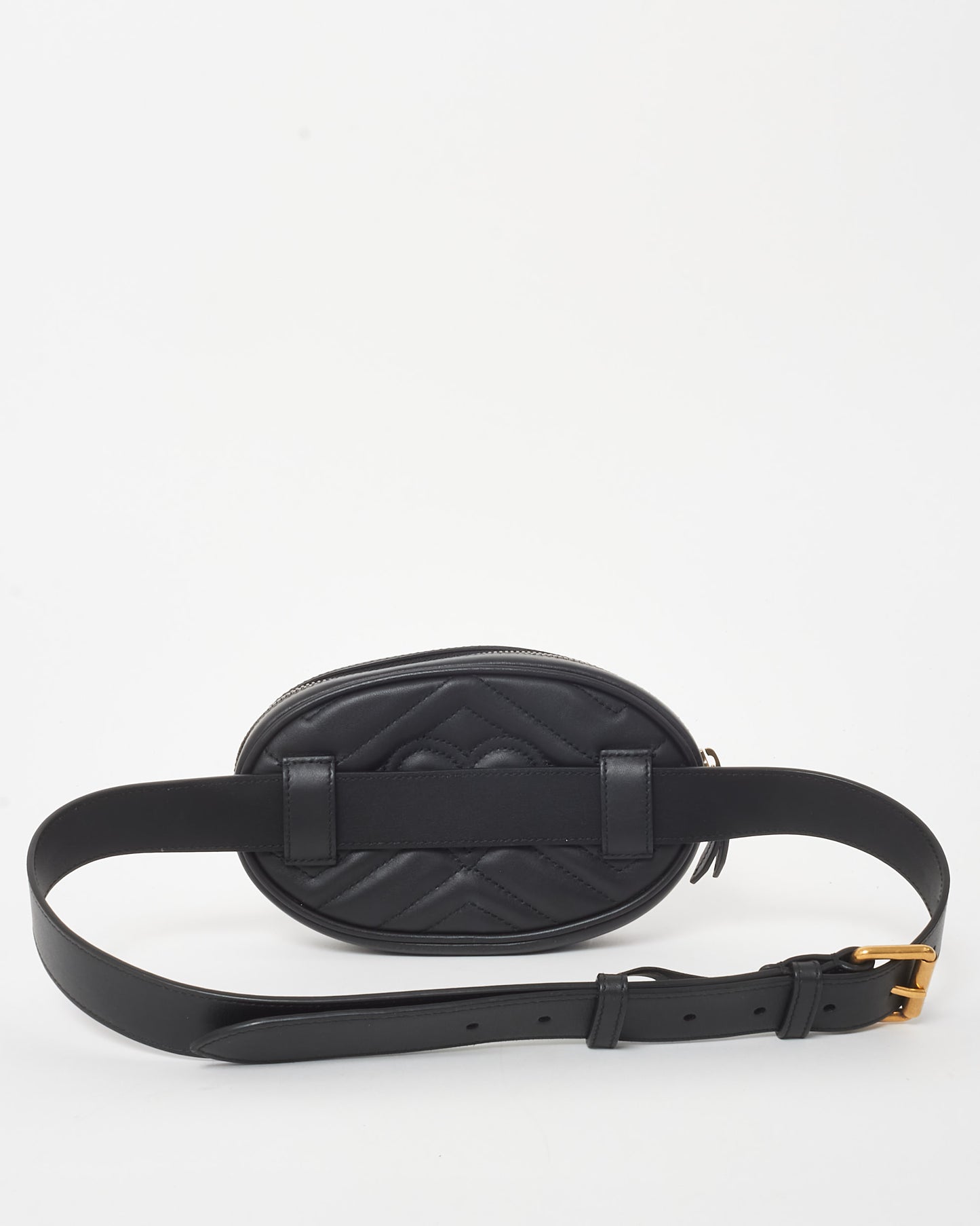 Gucci Black Chevron Leather GG Marmont Belt Bag - 85/34