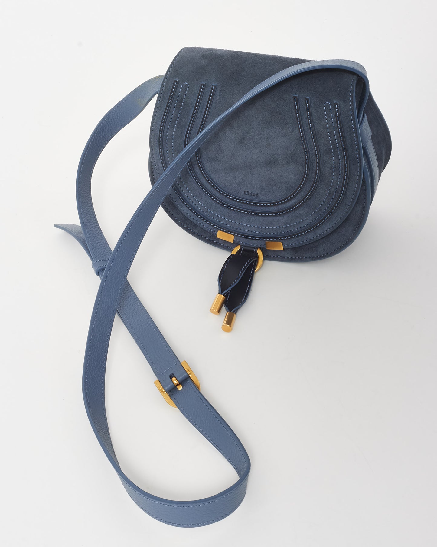 Chloé Navy Blue Suede Small Marcie Crossbody Bag