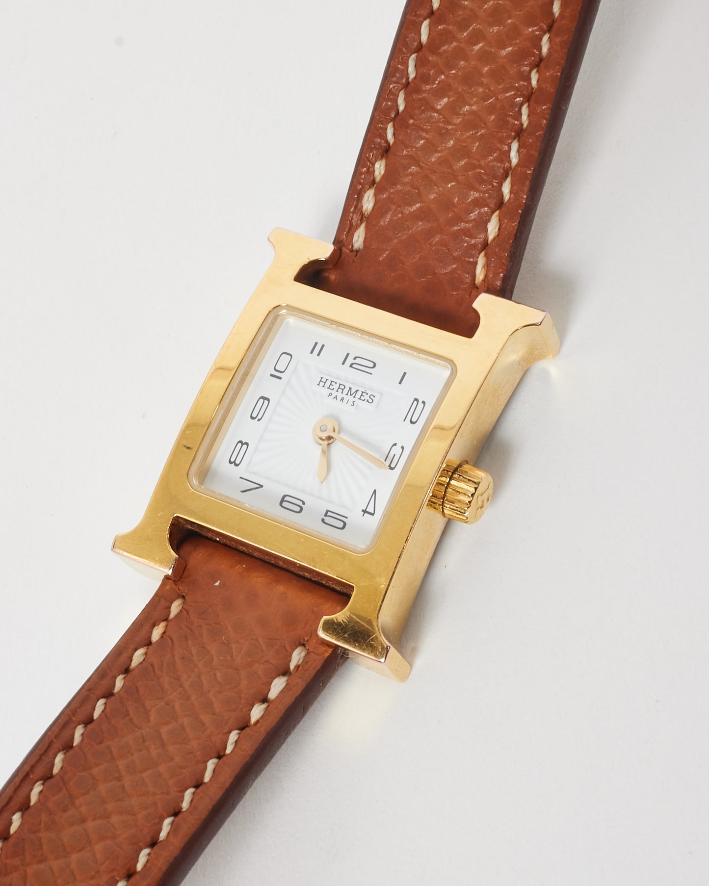 Hermès Gold Epsom Leather 18K Yellow Gold-Plated Heure H 21 mm Watch (Mini Model)