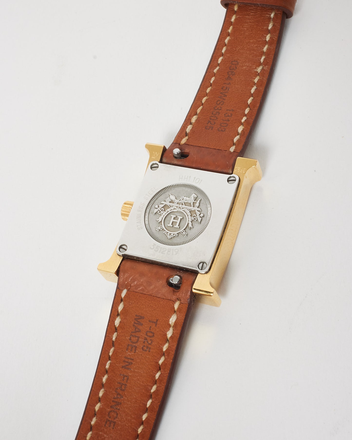 Hermès Gold Epsom Leather 18K Yellow Gold-Plated Heure H 21 mm Watch (Mini Model)