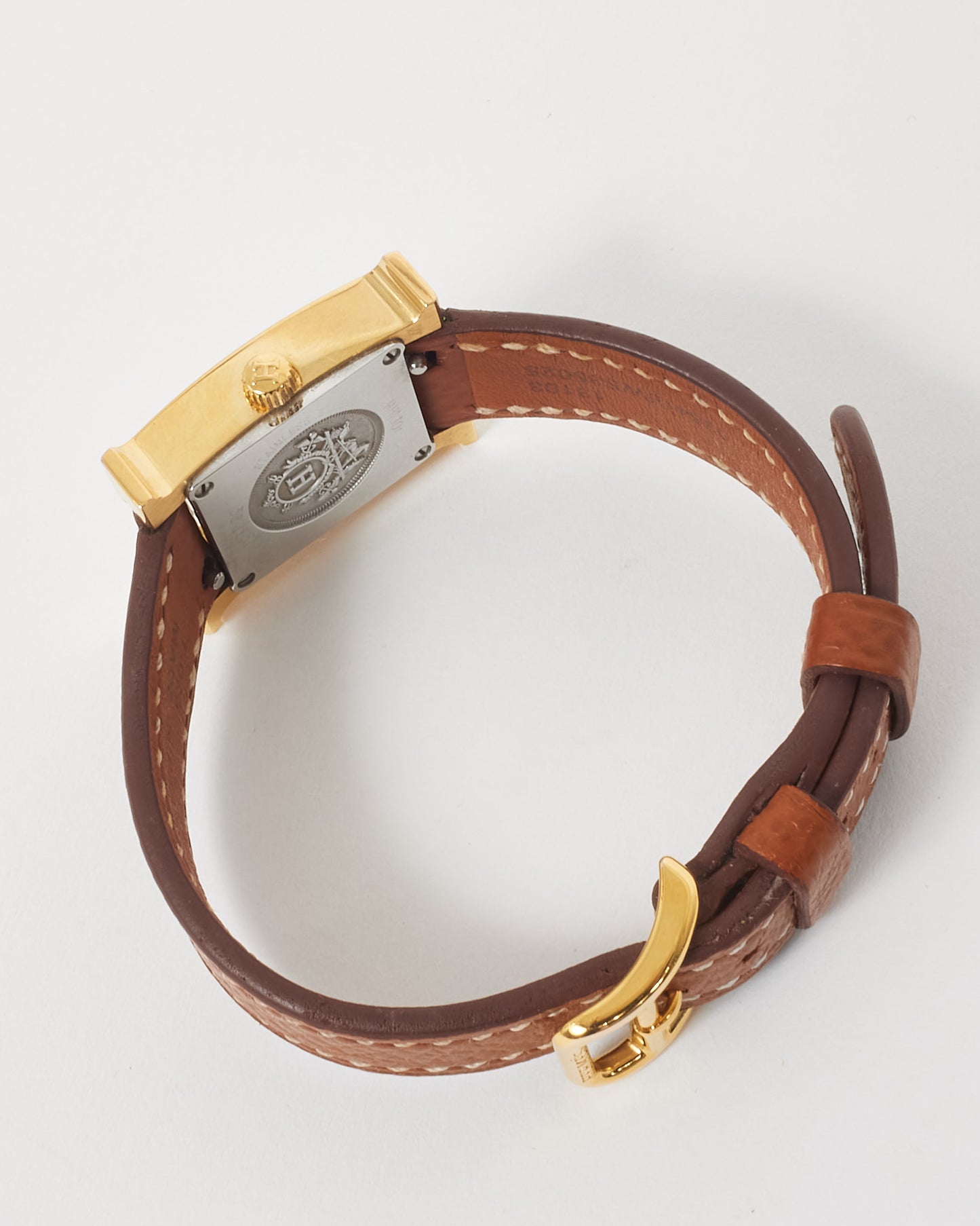 Hermès Gold Epsom Leather 18K Yellow Gold-Plated Heure H 21 mm Watch (Mini Model)