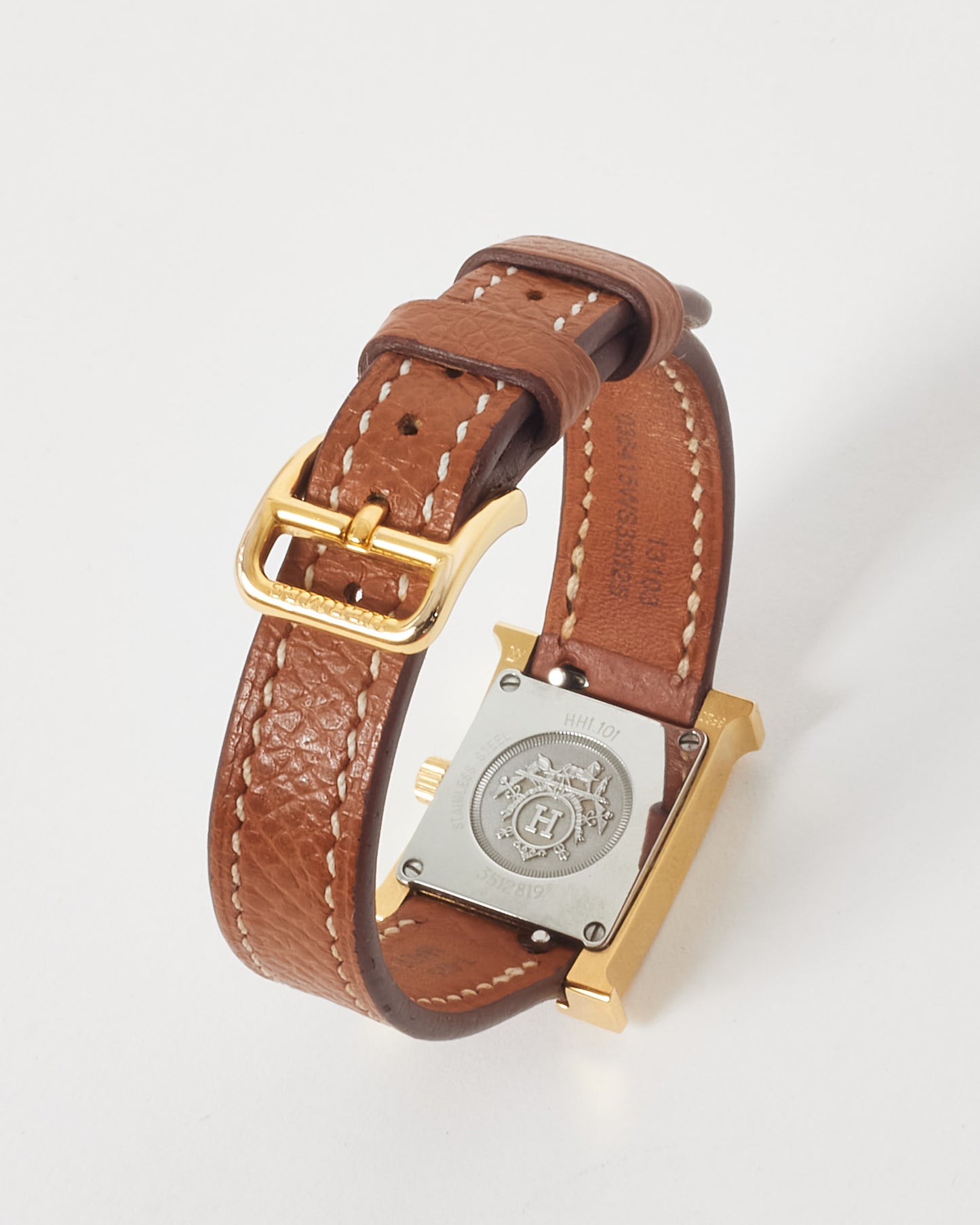 Hermès Gold Epsom Leather 18K Yellow Gold-Plated Heure H 21 mm Watch (Mini Model)