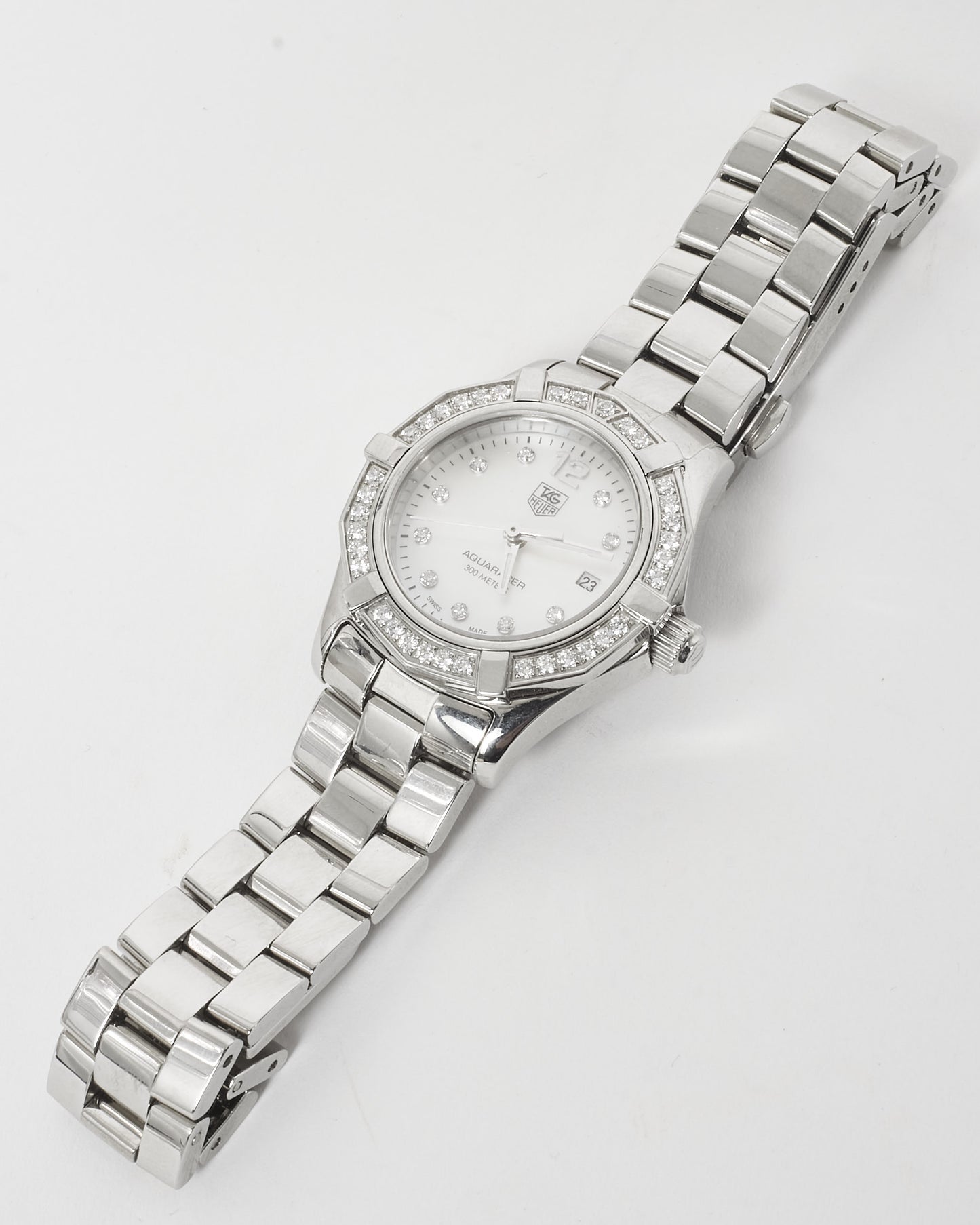 Tag Heuer White Mother Of Pearl Dial 
Diamond Aqua Racer 27MM Watch