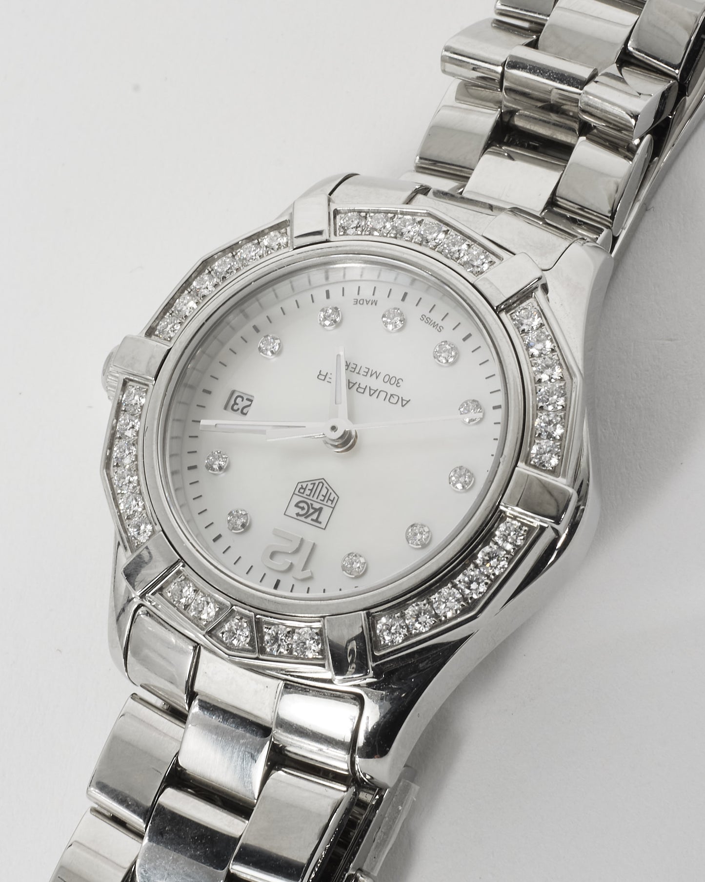 Tag Heuer White Mother Of Pearl Dial 
Diamond Aqua Racer 27MM Watch