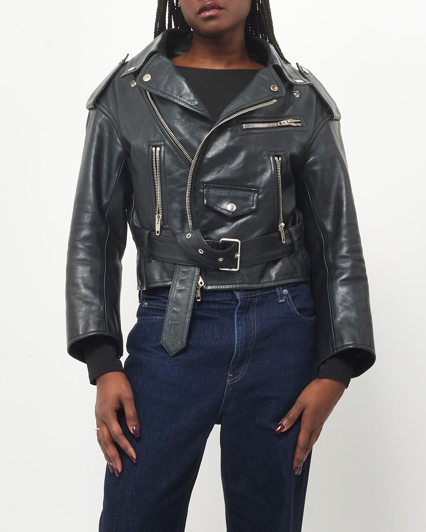 Balenciaga Black Leather Moto Biker Jacket - 36