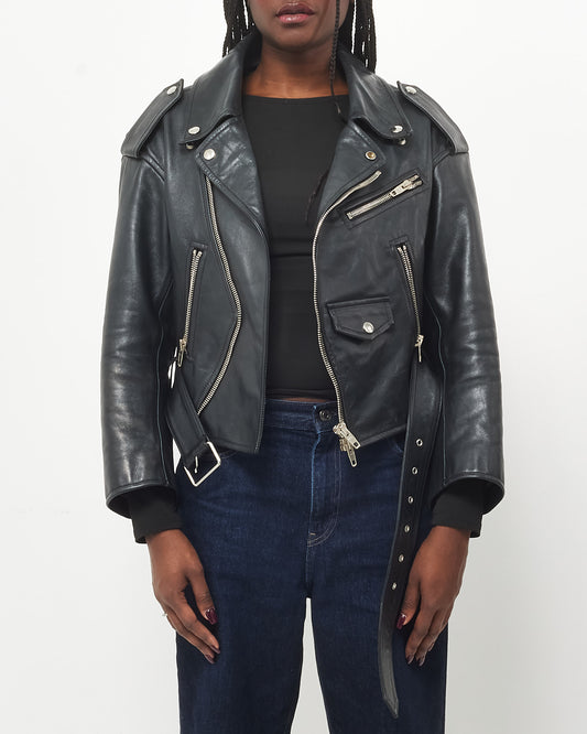 Balenciaga Black Leather Moto Biker Jacket - 36