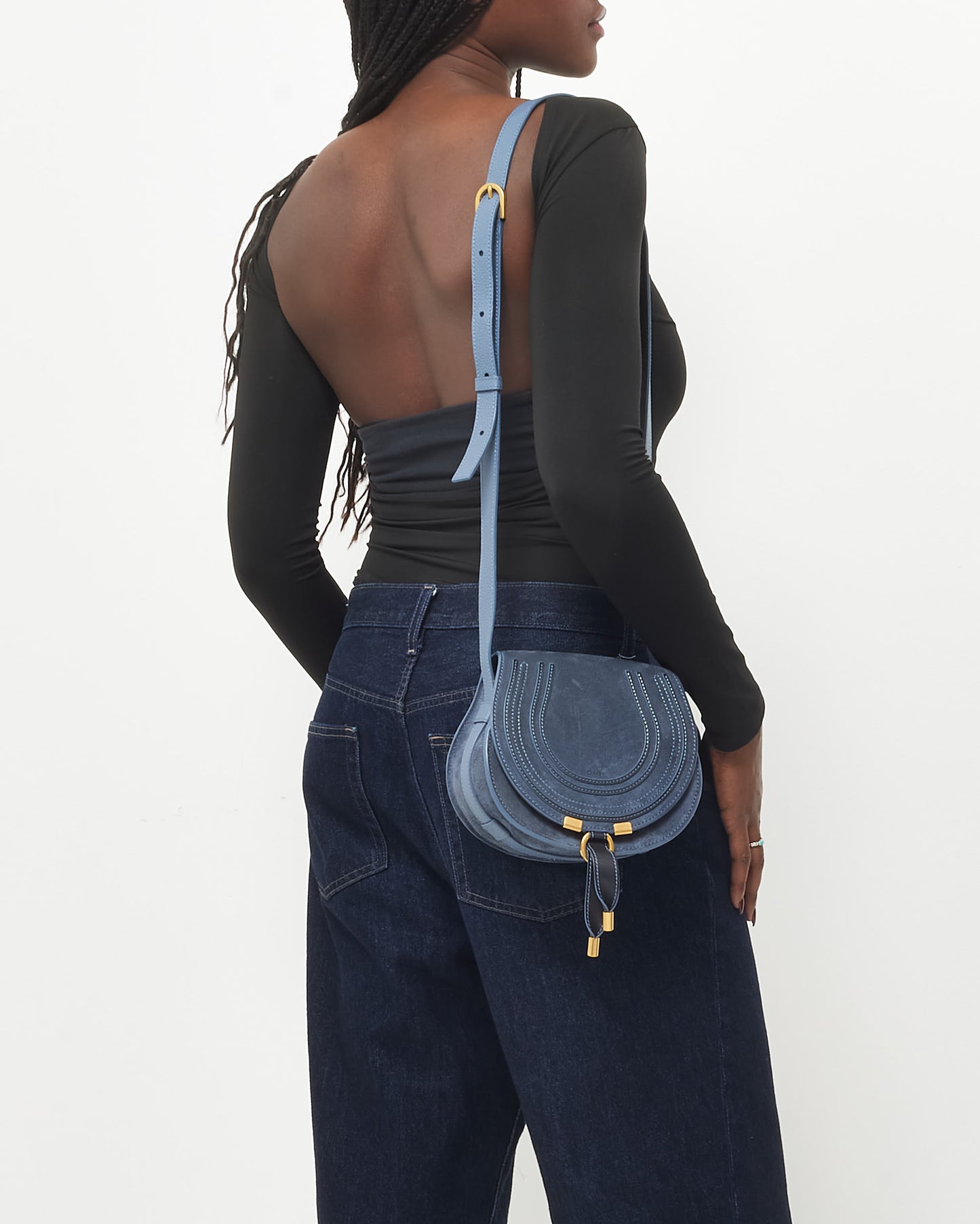 Chloé Navy Blue Suede Small Marcie Crossbody Bag