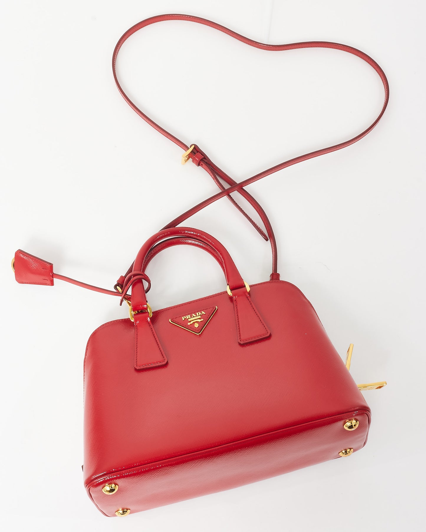 Prada Red Patent Vernice Leather Small Promenade Bag