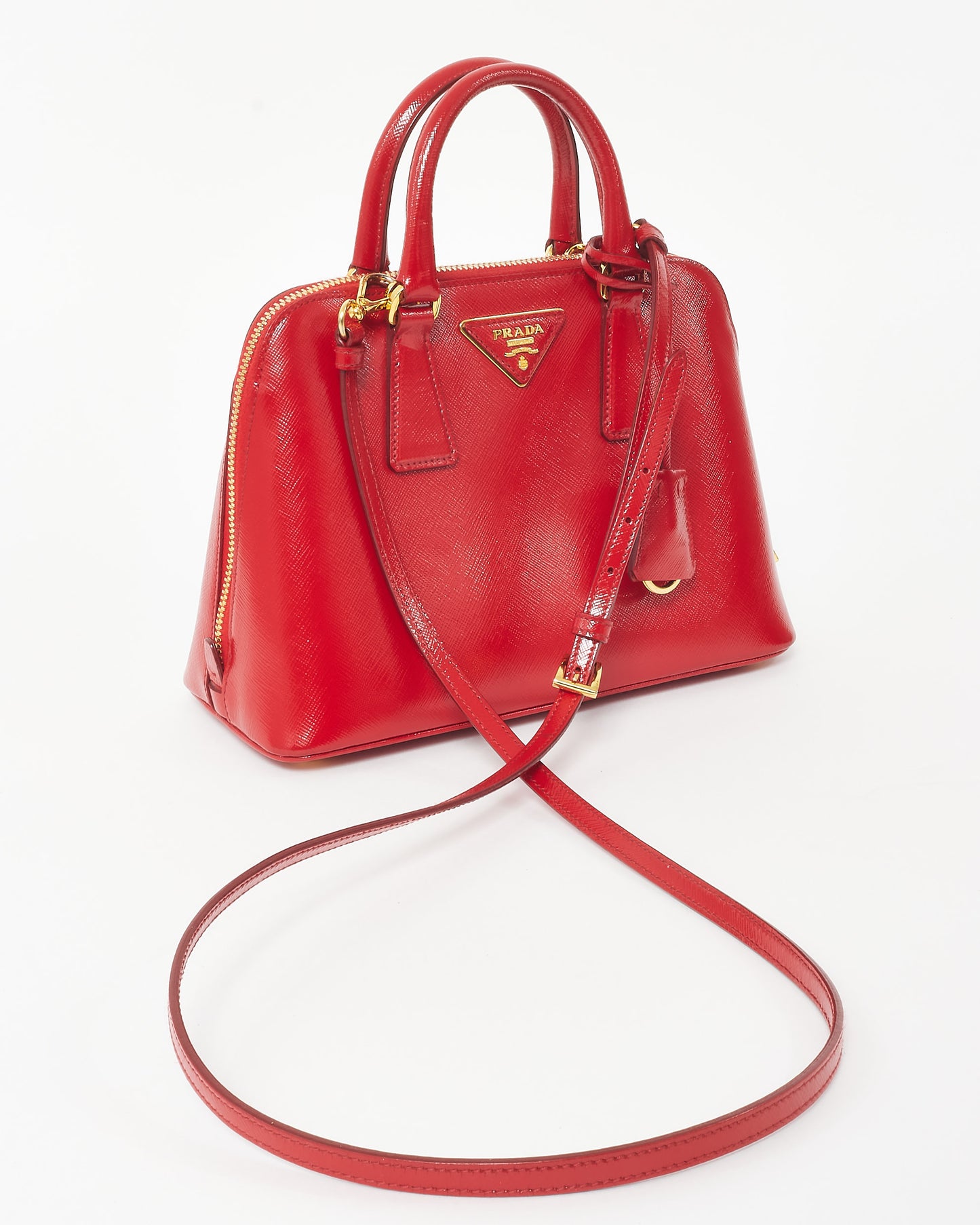 Prada Red Patent Vernice Leather Small Promenade Bag