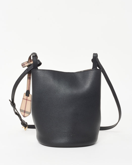 Burberry Black Leather and Haymarket Check Small Lorne Bucket Bag