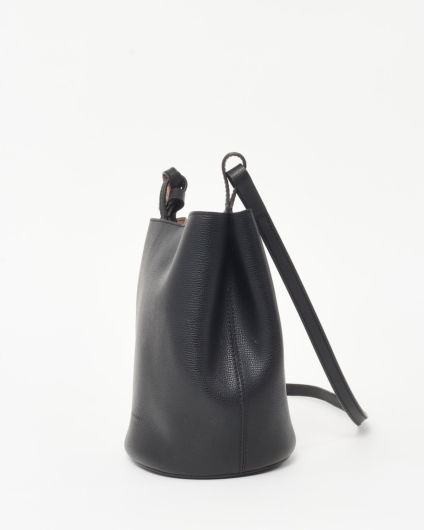 Burberry Black Leather and Haymarket Check Small Lorne Bucket Bag