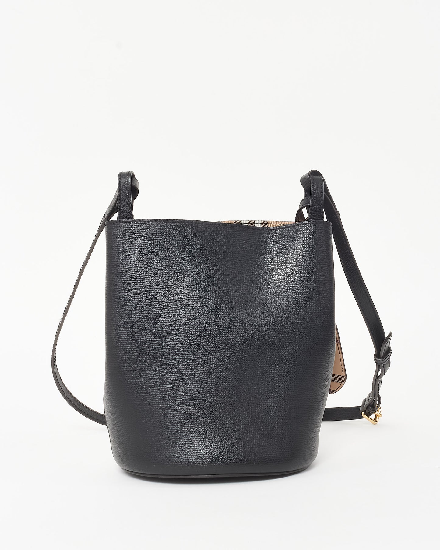 Burberry Black Leather and Haymarket Check Small Lorne Bucket Bag