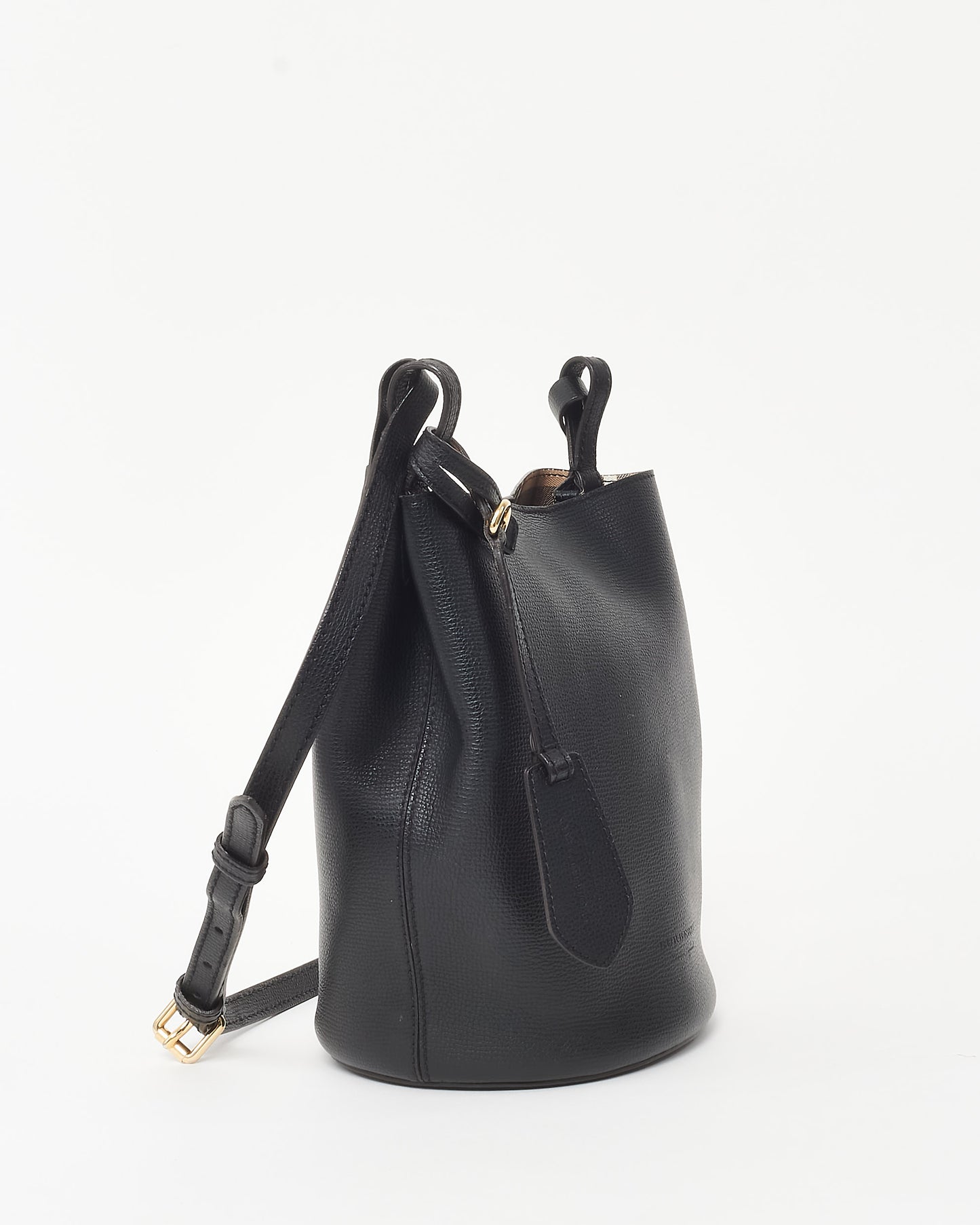 Burberry Black Leather and Haymarket Check Small Lorne Bucket Bag