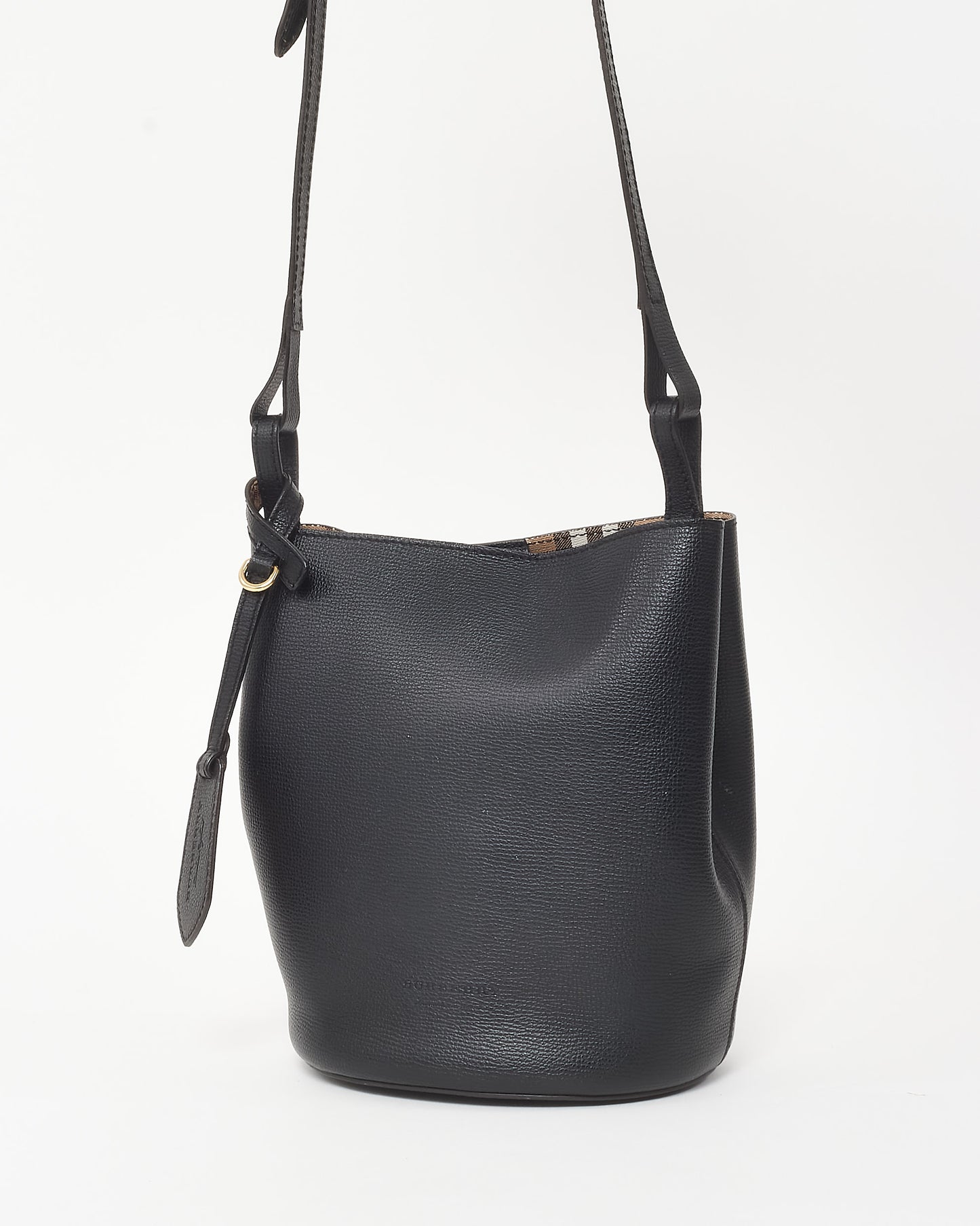 Burberry Black Leather and Haymarket Check Small Lorne Bucket Bag