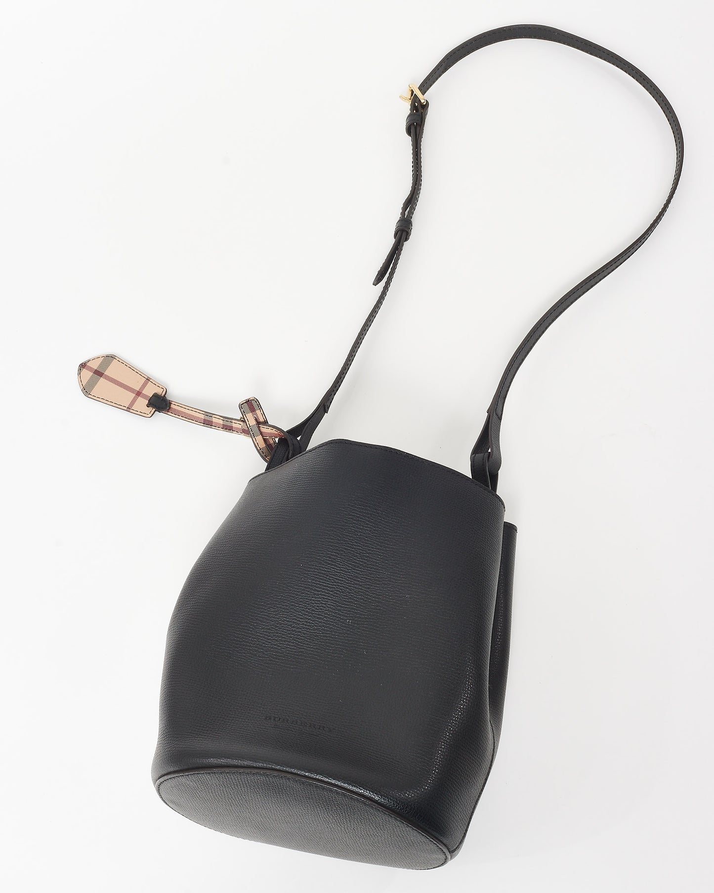 Burberry Black Leather and Haymarket Check Small Lorne Bucket Bag