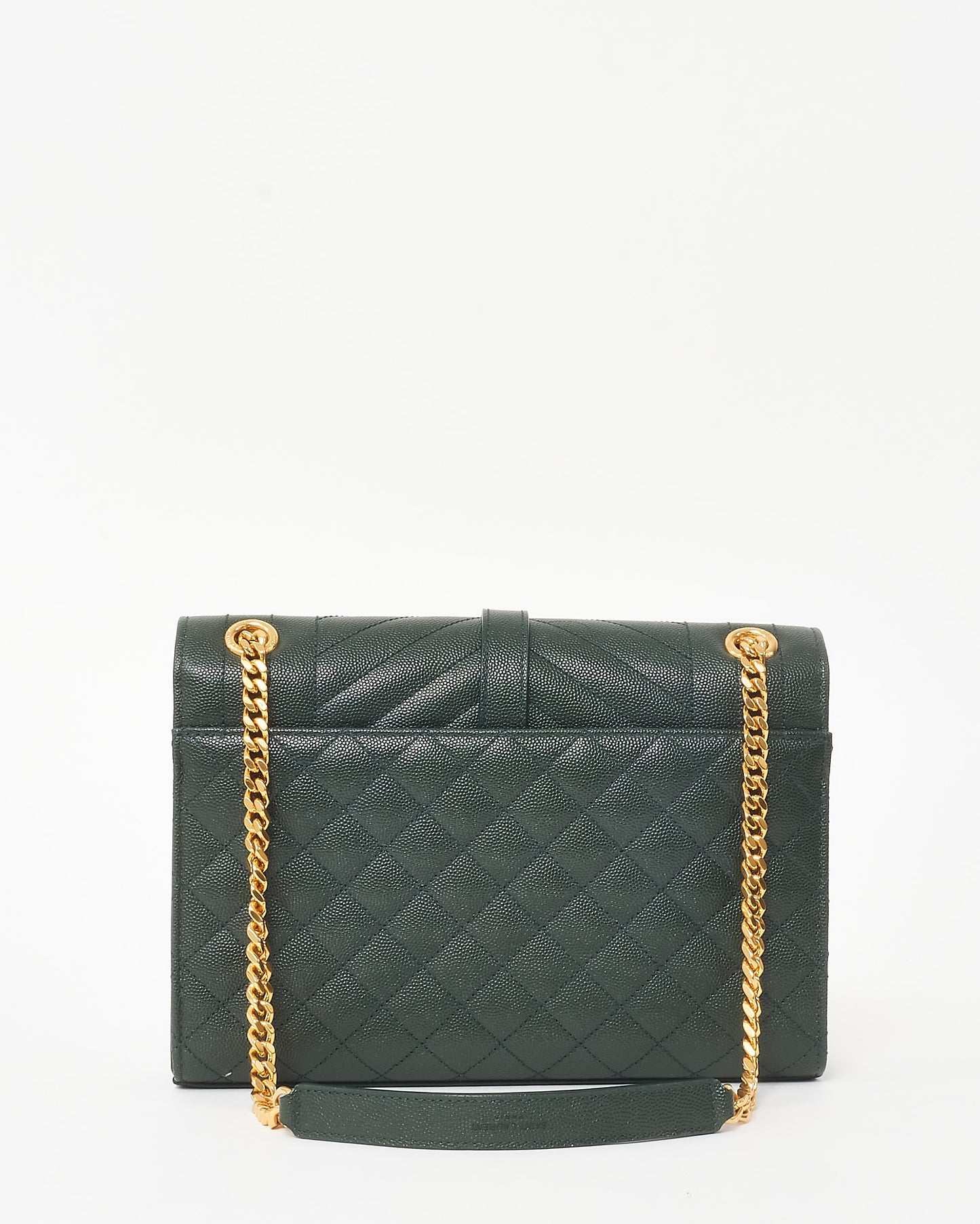 Saint Laurent Green Quilted Embossed Leather Medium YSL Logo Envelope Flap Bag